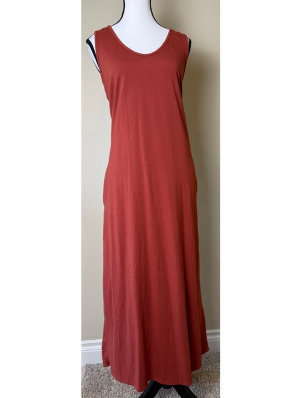 Denver Hayes Cotton Modal Jersey Rust Maxi Dress Women’s Soft Pockets Casual NWT